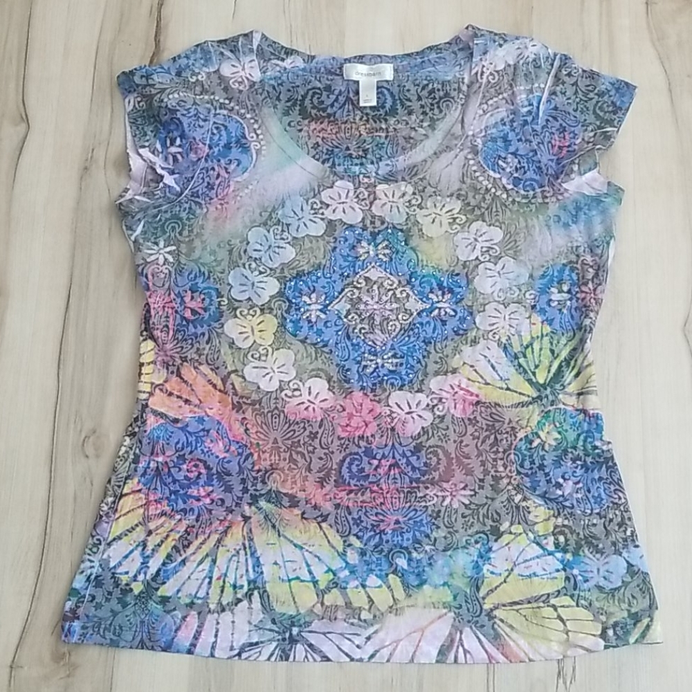 Multi-colored rhinestone tee